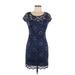 No Boundaries Casual Dress - Mini Scoop Neck Short sleeves: Blue Print Dresses - Women's Size Medium