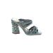 Jessica Simpson Mule/Clog: Slide Chunky Heel Casual Teal Print Shoes - Women's Size 5 1/2 - Open Toe