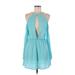 Cocktail Dress - Mini Halter Long sleeves: Teal Dresses - Women's Size Medium