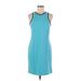 Kenneth Cole New York Casual Dress - Sheath High Neck Sleeveless: Teal Print Dresses - Women's Size Medium