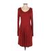 So Perla Casual Dress - A-Line Scoop Neck Long sleeves: Burgundy Print Dresses - Women's Size Small