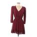 Zara Casual Dress - Mini Plunge 3/4 sleeves: Burgundy Dresses - Women's Size Medium