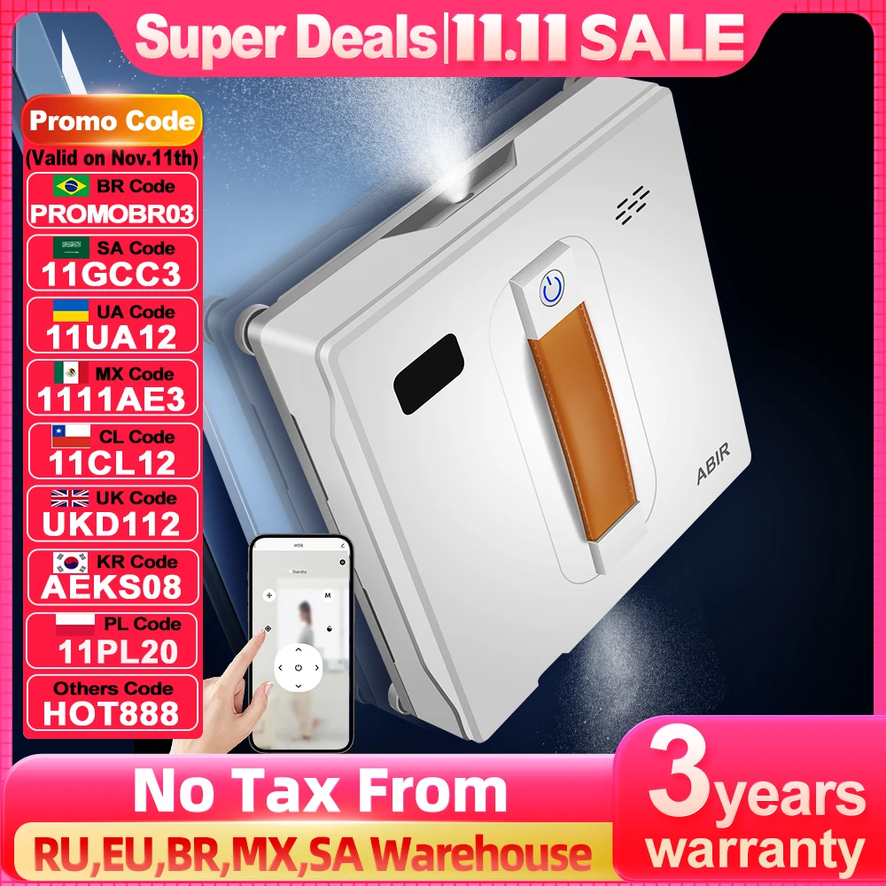 (code promo: HOT888)Robot nettoyeur de vitres ABIR WD8, double pulvérisation d