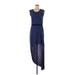 BCBGMAXAZRIA Casual Dress - High/Low Scoop Neck Sleeveless: Blue Solid Dresses - Women's Size Medium