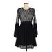 Missguided Cocktail Dress - Fit & Flare Crew Neck Long sleeves: Black Print Dresses - Women's Size 8