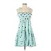 Tanya Taylor Casual Dress - A-Line Square Sleeveless: Teal Polka Dots Dresses - Women's Size X-Small