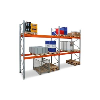 PROREGAL Palettenregal TAURUS | Grundregal | Tall | HxBxT 400x270x80cm | Fachlast 3000kg | 4 Ebenen | Silbergrau/Reinorange Image