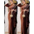 Elegante abito musulmano in velluto donna pieghettato India africana abbigliamento islamico Maxi