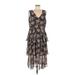 Nine West Casual Dress - Midi V Neck Sleeveless: Black Print Dresses - Women's Size 10