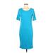 Lularoe Casual Dress - Sheath Scoop Neck Short sleeves: Teal Solid Dresses - Women's Size Medium