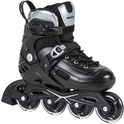 Inlineskates POWERSLIDE "Khaan Junior NXT Black adj." Gr. 27, silber (schwarz, silber), Inlineskates_Rollschuhe_Schlittschuhe, Kinder, 27/30