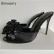 Beads Flower Embellished Modern Sandals Women 10cm Stiletto Heel Slingbacks Luxury Satin Summer