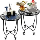 2 Pack Outdoor Indoor Side Tables 14 Round Patio Side Table Weather Resistant Metal Outdoor End Table Side Table for Patio Balcony Yard Porch Garden Bedside Plant Stand for Indoor Outdoor