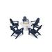 POLYWOOD Vineyard Adirondack 6-Piece Chat Set with Fire Pit Table in Navy / White