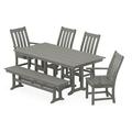 POLYWOOD Vineyard 6-Piece Farmhouse Dining Set with Bench in Slate Grey