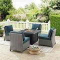 Bradenton Outdoor Wicker Conversation Set with Dante Fire Table Navy - 5 Piece