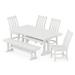 POLYWOOD Vineyard Side Chair 6-Piece Farmhouse Dining Set with Trestle Legs and Bench in White