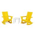 POLYWOOD Modern Curveback 3-Piece Adirondack Rocking Chair Set in Lemon / White