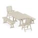 POLYWOOD Nautical Folding Highback Chair 5-Piece Dining Set with Trestle Legs and Benches in Sand