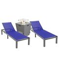 32.44 x 21.65 x 21.65 in. Marlin Modern Aluminum Outdoor Patio Chaise Lounge Chair with Square Fire Pit Side Table Perfect Navy Blue - Set of 2