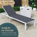 32.44 x 21.65 x 21.65 in. Marlin Modern White Aluminum Outdoor Patio Chaise Lounge Chair with Square Fire Pit Side Table Perfect Black