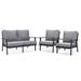 34.25 x 56.69 x 33.66 in. Walbrooke Modern 3 Piece Outdoor Patio Set with Black Aluminum Frame & Removable Cushions Loveseat & Armchairs Grey
