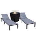 32.44 x 21.65 x 21.65 in. Marlin Modern Aluminum Outdoor Patio Chaise Lounge Chair with Square Fire Pit Side Table Perfect Dark Grey - Set of 2