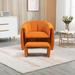 Club Tub Round Arms Barrel Chair Accent Chair & Ottoman Set Orange Velvet Armchair and Footrest Set Livingroom Loung Chair