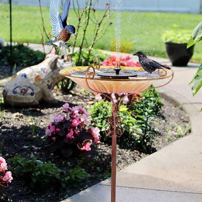 Tall Glass Birdbath Birdfeeder with Metal Stake Garden Yard Outdoor