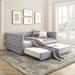 Twin/ Full Size Tufted Daybed Frame with Pull Out Trundle Bed Frame, Linen Fabric Upholstered Sofa Bed Frame for Bedroom