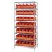 WR8-461 Chrome Wire Shelving with 35 SSB461 Stackable Shelf Bins Orange - 36 x 18 x 74 in.