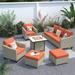 HOOOWOOO Outdoor Patio 6-piece Rattan Sofa Conversation Set with Fire Pit Table