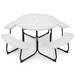 Outdoor Round Picnic Table Bench Set with 4 Benches & Umbrella Hole