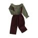Qtinghua 2Pcs Toddler Baby Girls Fall Outfits Long Sleeve Doll Collar Tops+Suspender Pants Clothes Green 18-24 Months