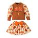 Uuszgmr Child Outfits Set Kids Toddler Baby Girl Fall Winter Thanksgiving Turkey Pumpkin Print Pullover Outfit Long Sleeve Sweatshir Bowknot Skirt 2Pcs Clothes Set casual Vacation