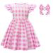 Virmaxy Toddler Baby Girls Fashion Cute Flying Sleeve Lattice Print Dress Fancy Halloween Party Princess Dress Bow Hair Accessories Suit For Little Girls Pink 10Y