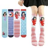 Esaierr Toddler Girls Knee High Socks for 3-13 Years Old Kids Fall Thigh High Stockings 2 Pairs Mermaids Cotton Socks Spring Cartoon over Calf Socks