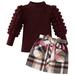 Toddler Kids Girl Clothes Casual Skirt Set Solid Turtleneck Knit Sweater Plaid Mini Skirt 2Pcs Fall Winter Outfits