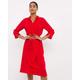 Red Gathered Shirt Dress