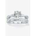 Women's 1.79 Cttw. 2-Piece Round .925 Sterling Silver Cubic Zirconia Wedding Ring Set by PalmBeach Jewelry in Silver (Size 6)