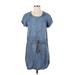 Cloth & Stone Casual Dress - Mini Scoop Neck Short sleeves: Blue Solid Dresses - Women's Size X-Small