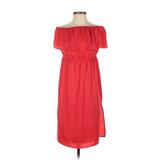 BCBGMAXAZRIA Casual Dress - Midi Off The Shoulder Short Sleeve: Red Solid Dresses - Women's Size Small