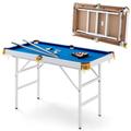 SPOTRAVEL 4FT/4.5FT Billiards Table, Folding Pool Game Snooker Table with 2 Cue Sticks, 2 Chalks, 16 Balls, Triangle & Brush, Portable Pool Table Set (Blue + White, Metal Legs, 122 x 64 x 78cm)
