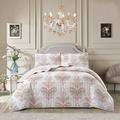 3 PCS Patchwork Bedspread Quilted Bed Throw Single Double King Size Bedding Set (Jasmine Blush Pink, Double Bedspread Set)