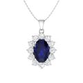 Diamondere Natural and Certified Oval Blue Sapphire and Diamond Necklace in 14k White Gold | 1.25 Carat Pendant with Chain