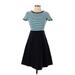 Talbots Casual Dress - A-Line Crew Neck Short sleeves: Blue Color Block Dresses - Women's Size P Petite