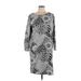 Ann Taylor LOFT Casual Dress - Shift Scoop Neck 3/4 sleeves: Gray Dresses - Women's Size Large Petite