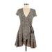 Divided by H&M Casual Dress - A-Line Plunge Short sleeves: Brown Leopard Print Dresses - Women's Size 6