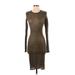 BCBGMAXAZRIA Casual Dress - Bodycon High Neck Long sleeves: Brown Solid Dresses - Women's Size 2X-Small