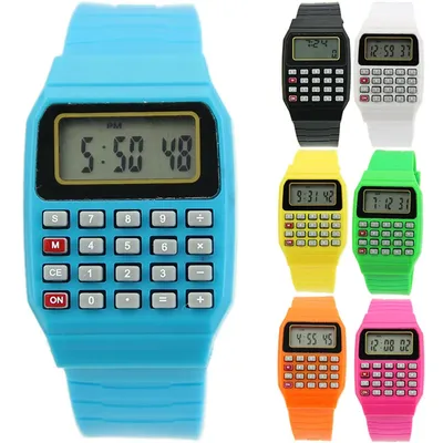 Calculatrice électronique pour enfants montre-bracelet en silicone clavier polyvalent date
